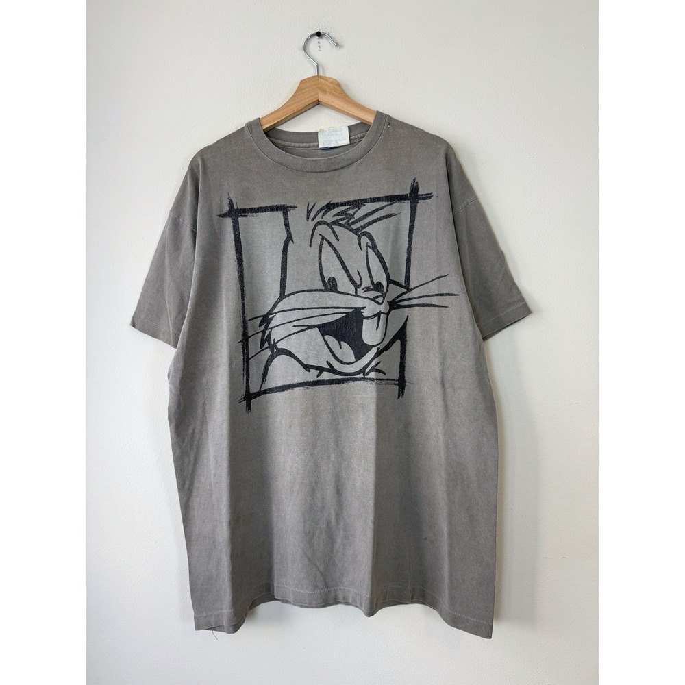 Vintage 90's Looney Tunes Bugs Bunny Single Stitch Gray Tee Shirt - Large